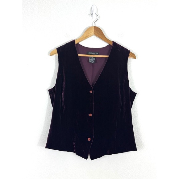VTG Liz Claiborne Collection Velvet Vest Silk Blend Deep Plum Boho Sz 12 - Picture 1 of 8